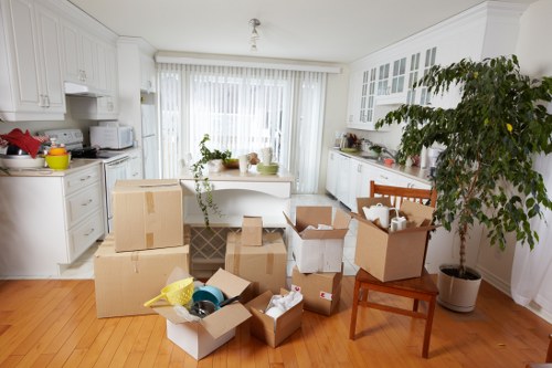 Professional movers carrying furniture in Millwall