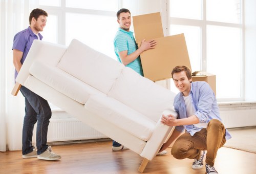 Packed boxes and furniture for temporary storage in Millwall